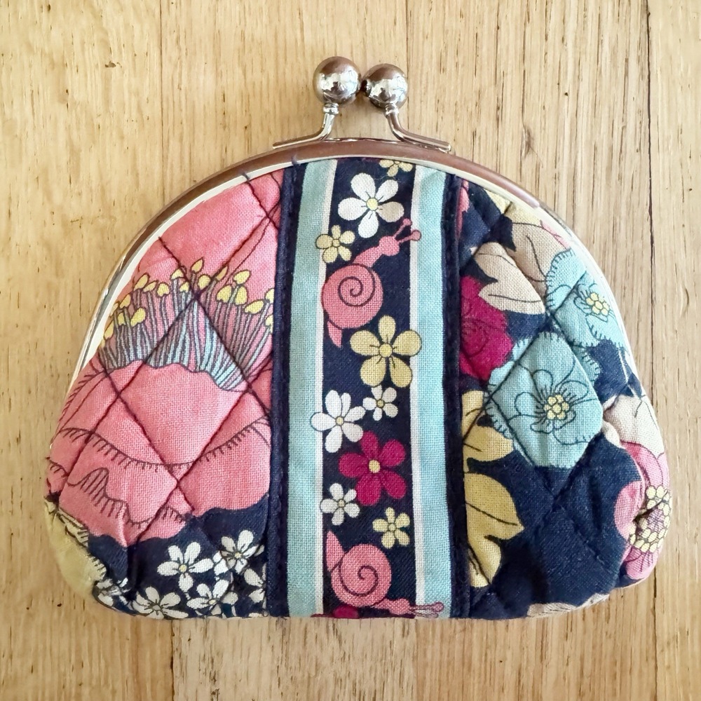 Vera Bradley Double Kiss Coin Purse Happy Snails Wallet Change Pouch Retired - Picture 3 of 6